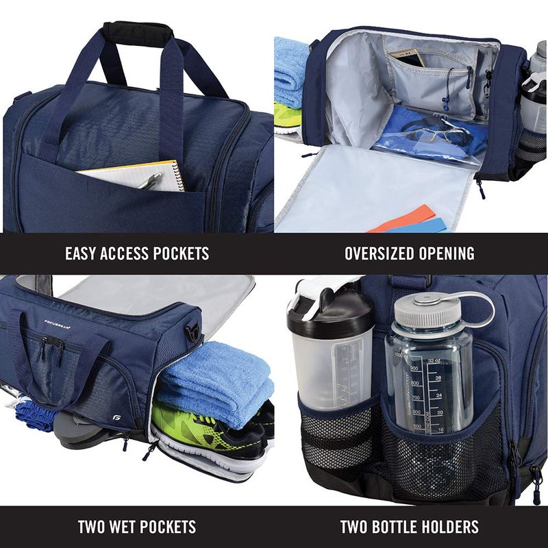 FocusGear Ultimate Gym Bag 2.0: The Durable Crowdsource Designed Duffel Bag with 10 Optimal Compartments Including Water Resistant Pouch, Blue, Medium (20") - Image 4